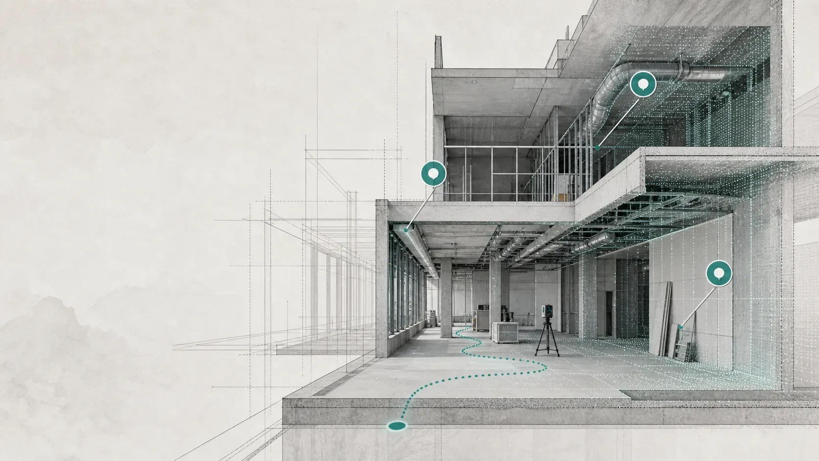 A construction team reviewing a reality capture model and project context at a jobsite